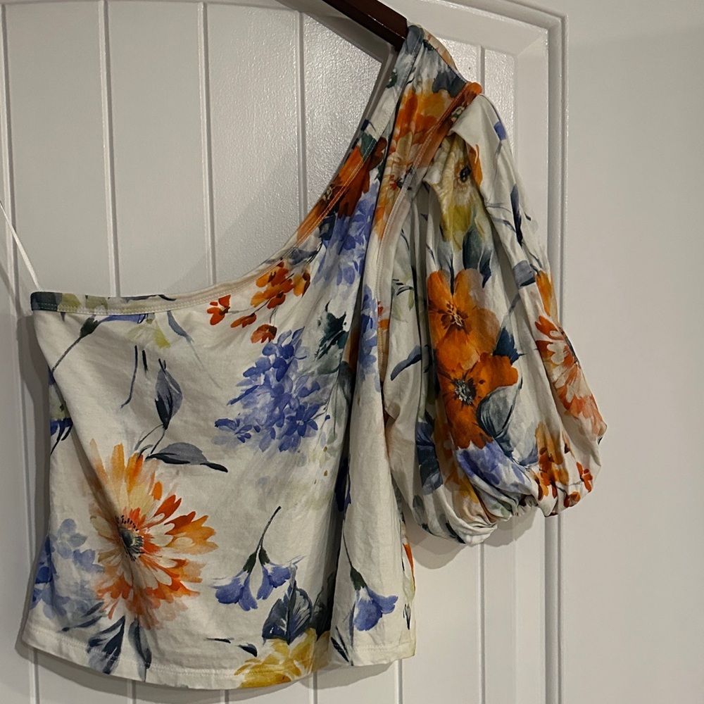 Express Floral One-Shoulder Top, Size M